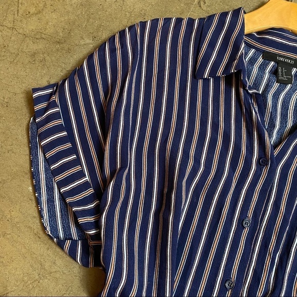 Pinstripe Shirt Dress with Front tie bow - Picture 3 of 5